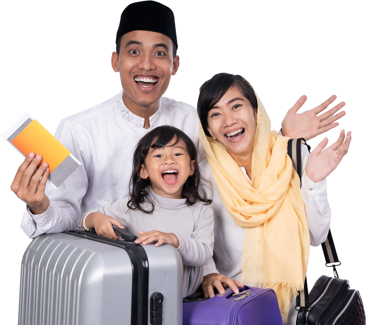 Family with Suitcase and Passport